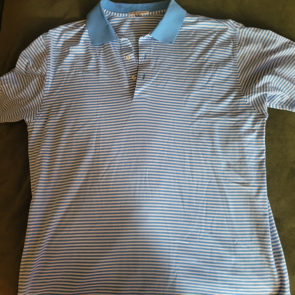 Peter Millar sky blue striped collared shirt sz Large NWOT